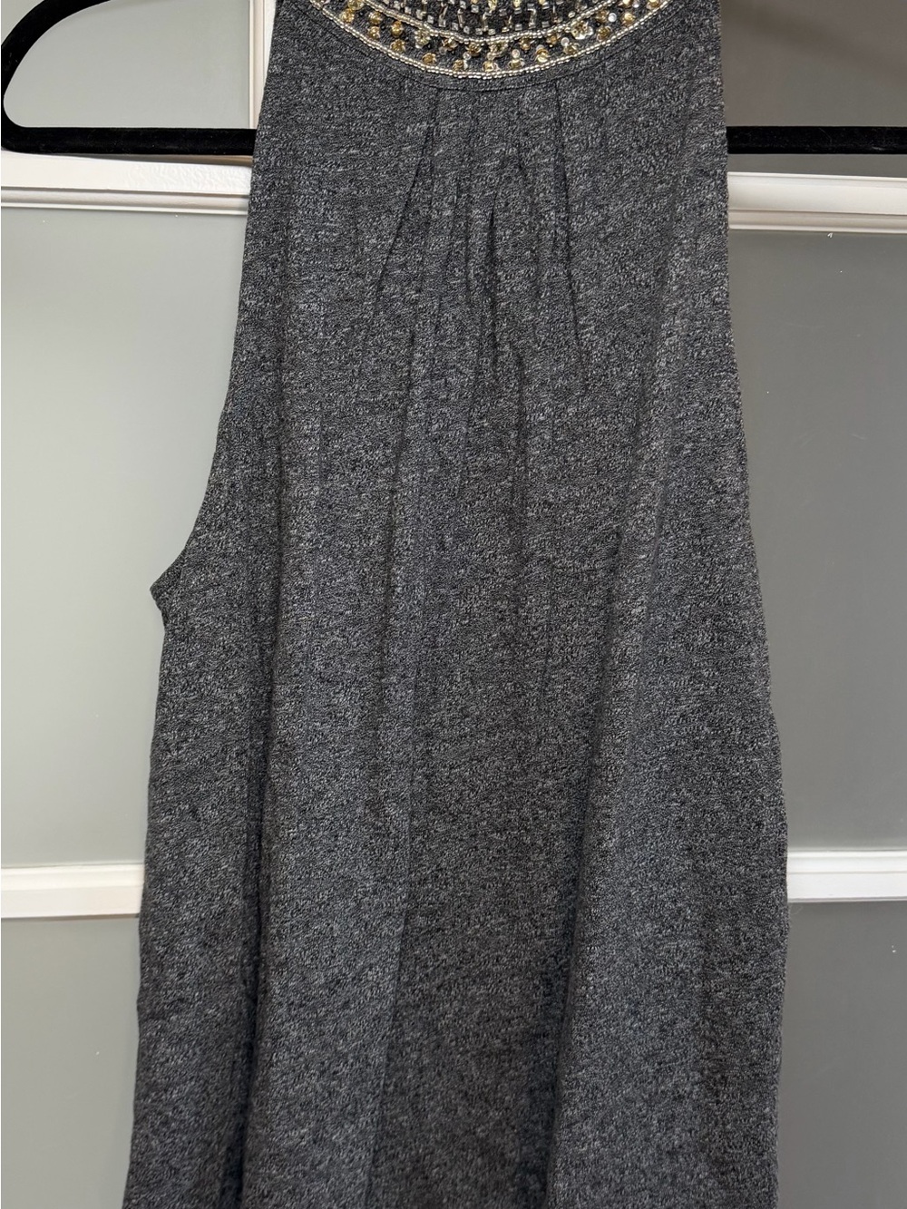 Anthropologie Vanessa Virginia Charcoal Gray Sleeveless Beaded Top, Med, NWT